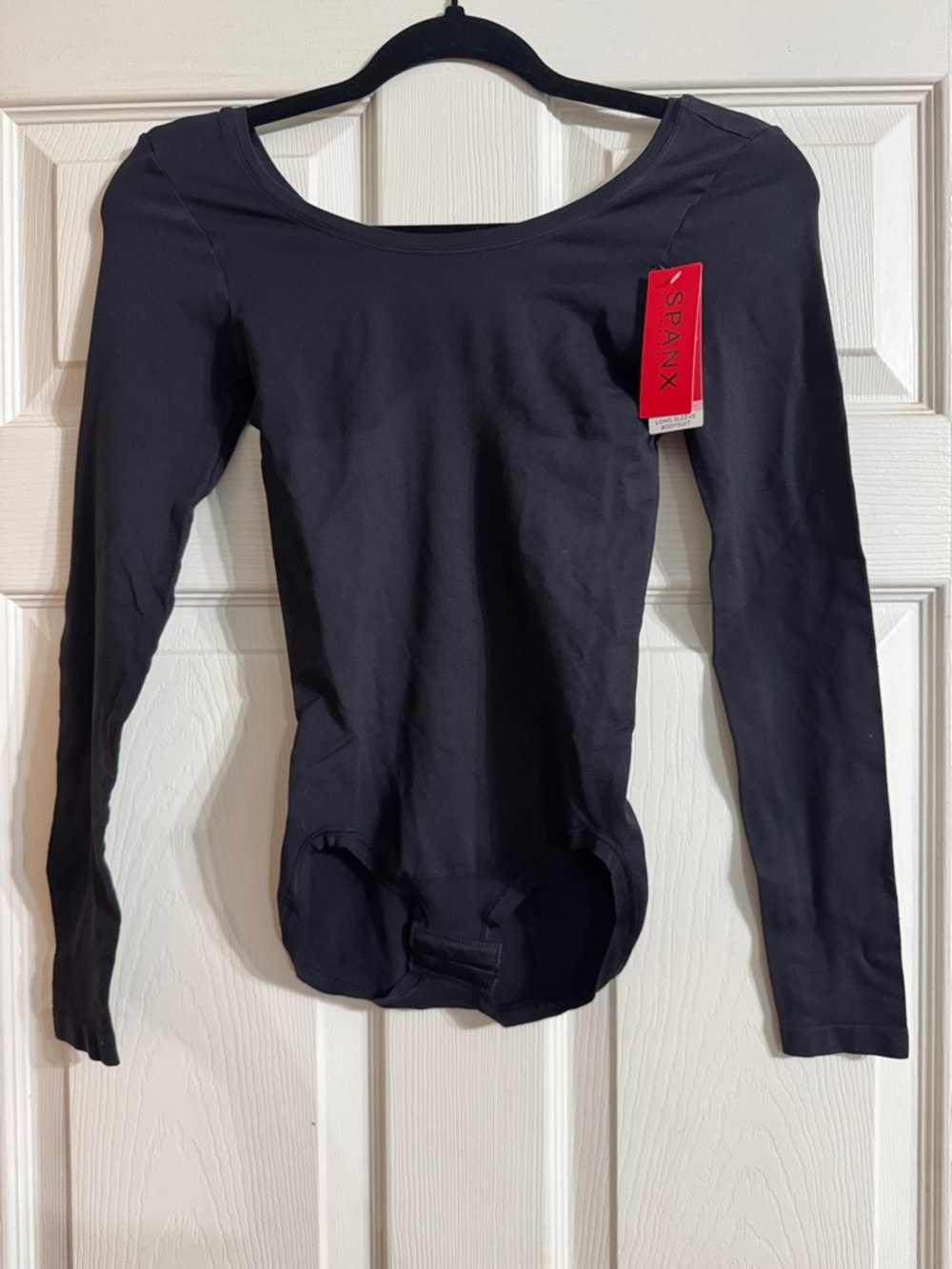 SPANX Black Long-Sleeve Scoop-Neck Bodysuit